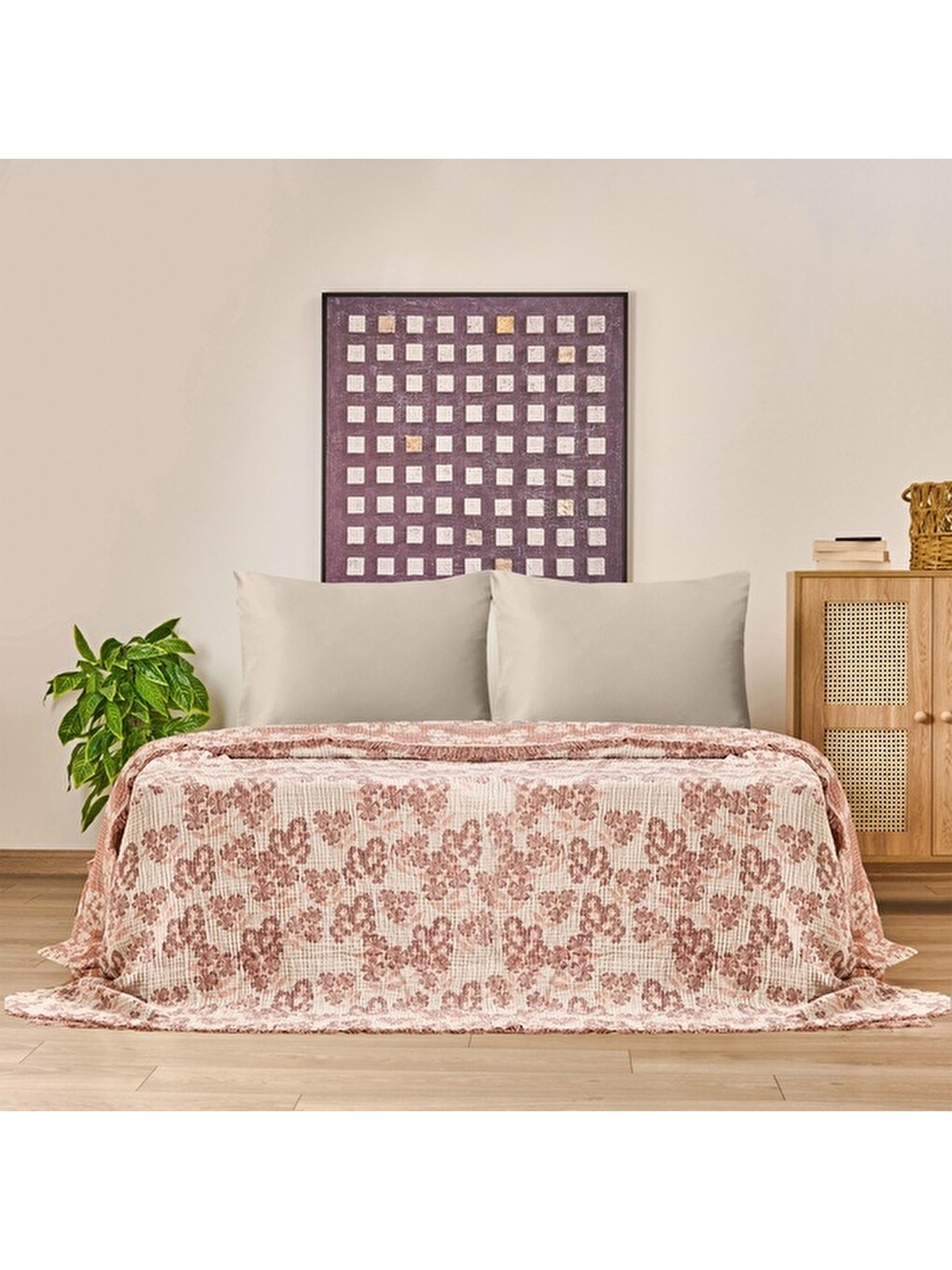 Kahverengi Soft Belloria Çift Kişilik Yatak Örtüsü - Kiremit - 220x255 Cm-5