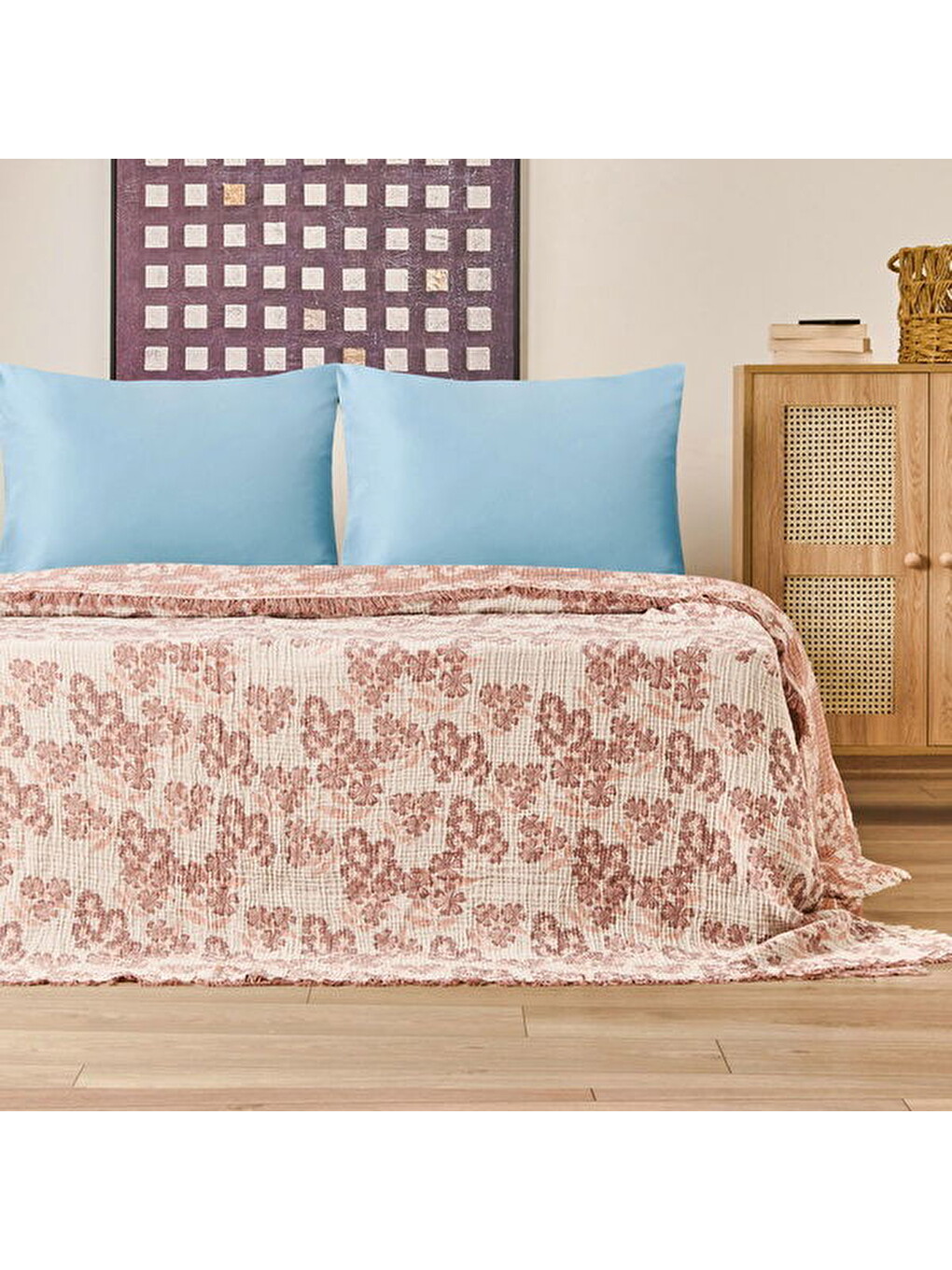 Kahverengi Soft Belloria Çift Kişilik Yatak Örtüsü - Kiremit - 220x255 Cm-4