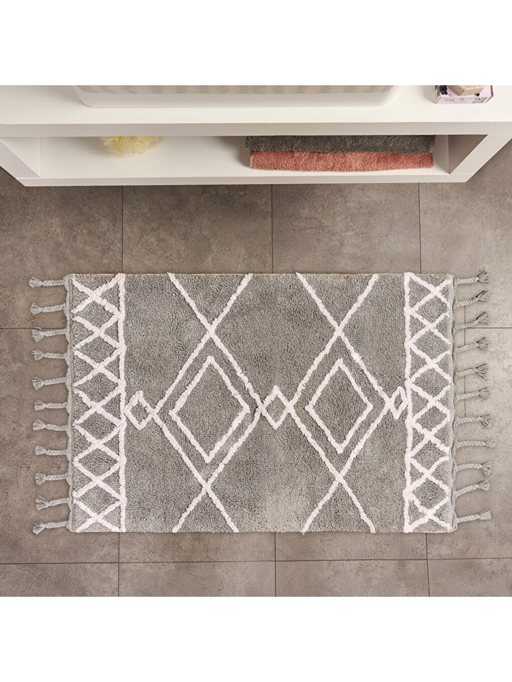 Gri Soft Tufting Nora Banyo Paspası - Ekru / Antrasit - 60x90 Cm-6
