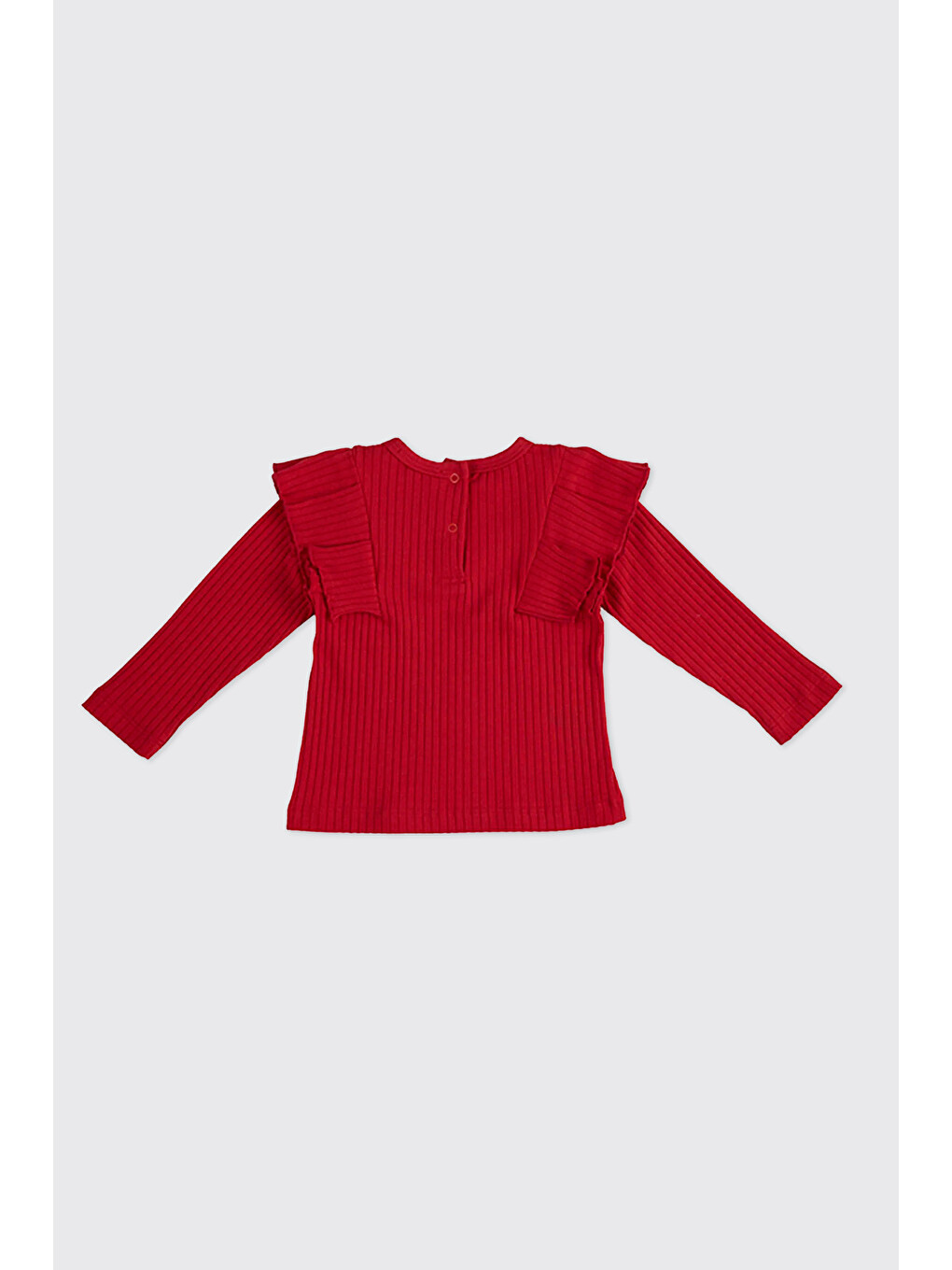 Kız Bebek Kolları Fırfır Detaylı Kırmızı Tişört-1