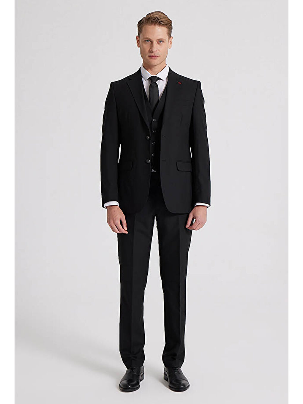 Slim Fit Siyah Mono Yaka Tek Yırtmaçlı Astarlı Takim Elbise Yelekli-5