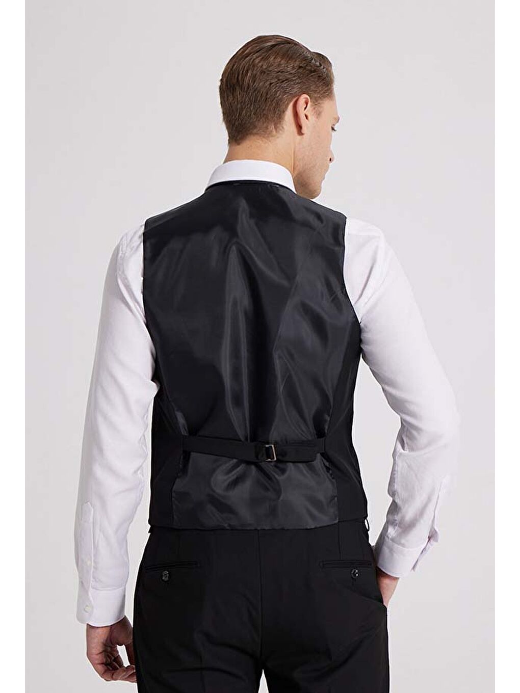 Slim Fit Siyah Mono Yaka Tek Yırtmaçlı Astarlı Takim Elbise Yelekli-6