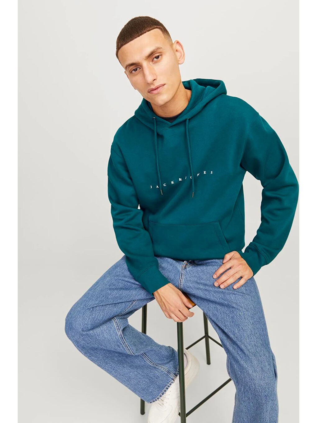 Yeşil Essentials Jjestar Kapüşonlu Cepli Relaxed Fit  Erkek Hoodie-1