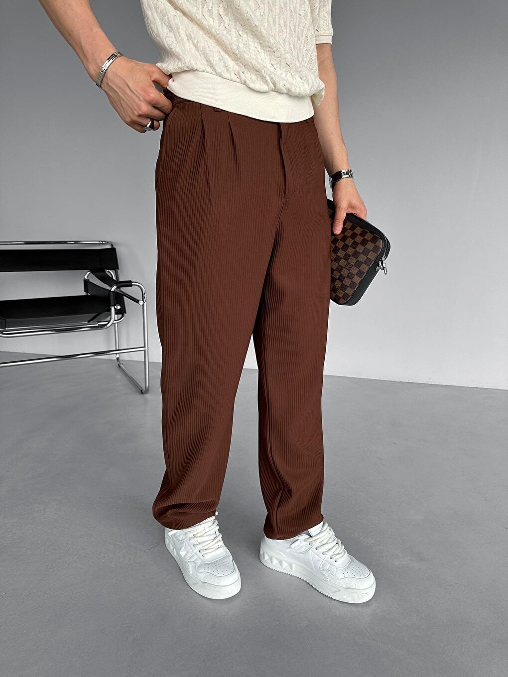 Baggy Fitilli Erkek Pantolon Kahverengi-1