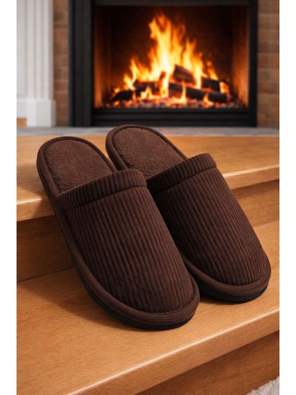 Kahverengi FİTİLLİ DÜZ Unisex Ev Terliği Kışlık Kadın Erkek Terlik-5