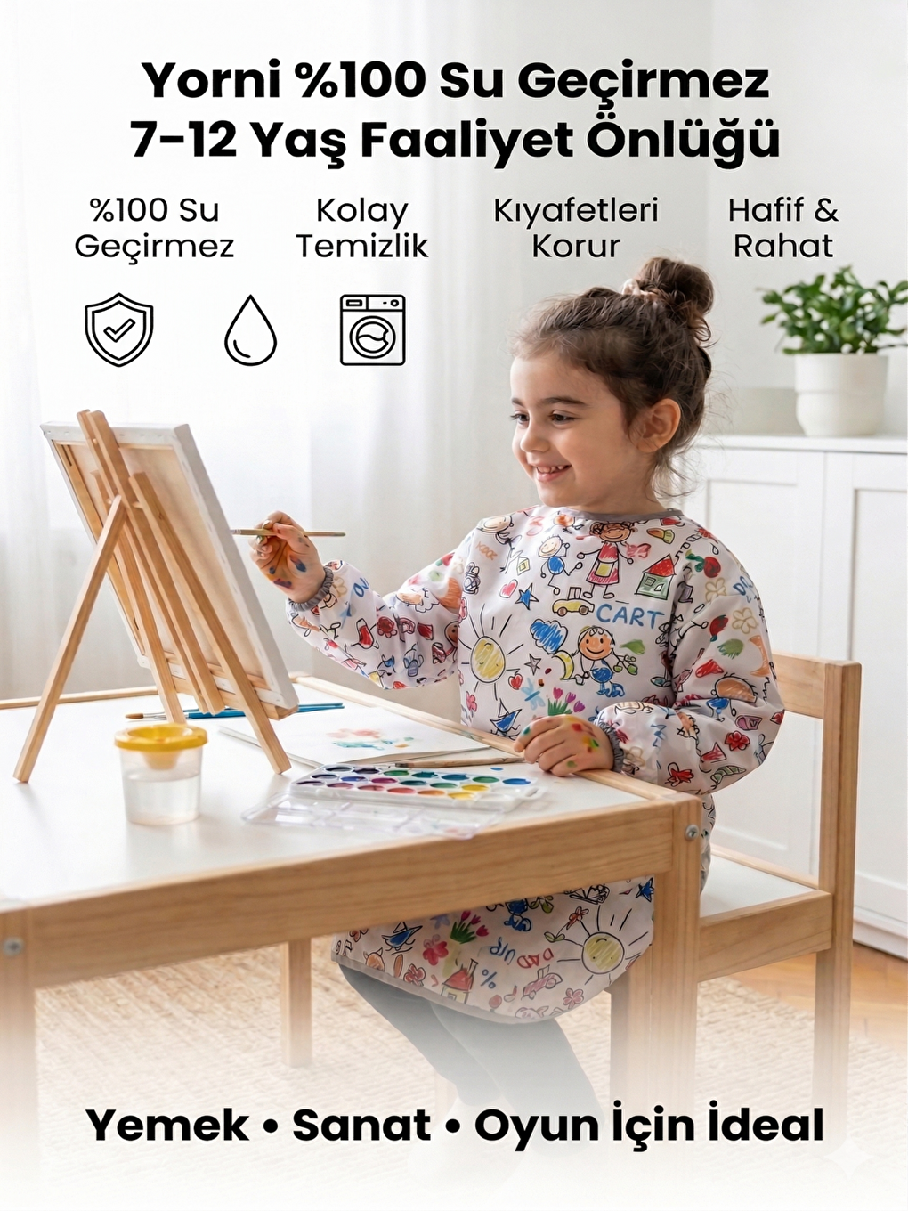 7-11 Yaş, Family, Sıvı Geçirmez, Makinede Yıkanabilir, Uzun Kollu Çocuk, Aktivite Mama Önlüğü