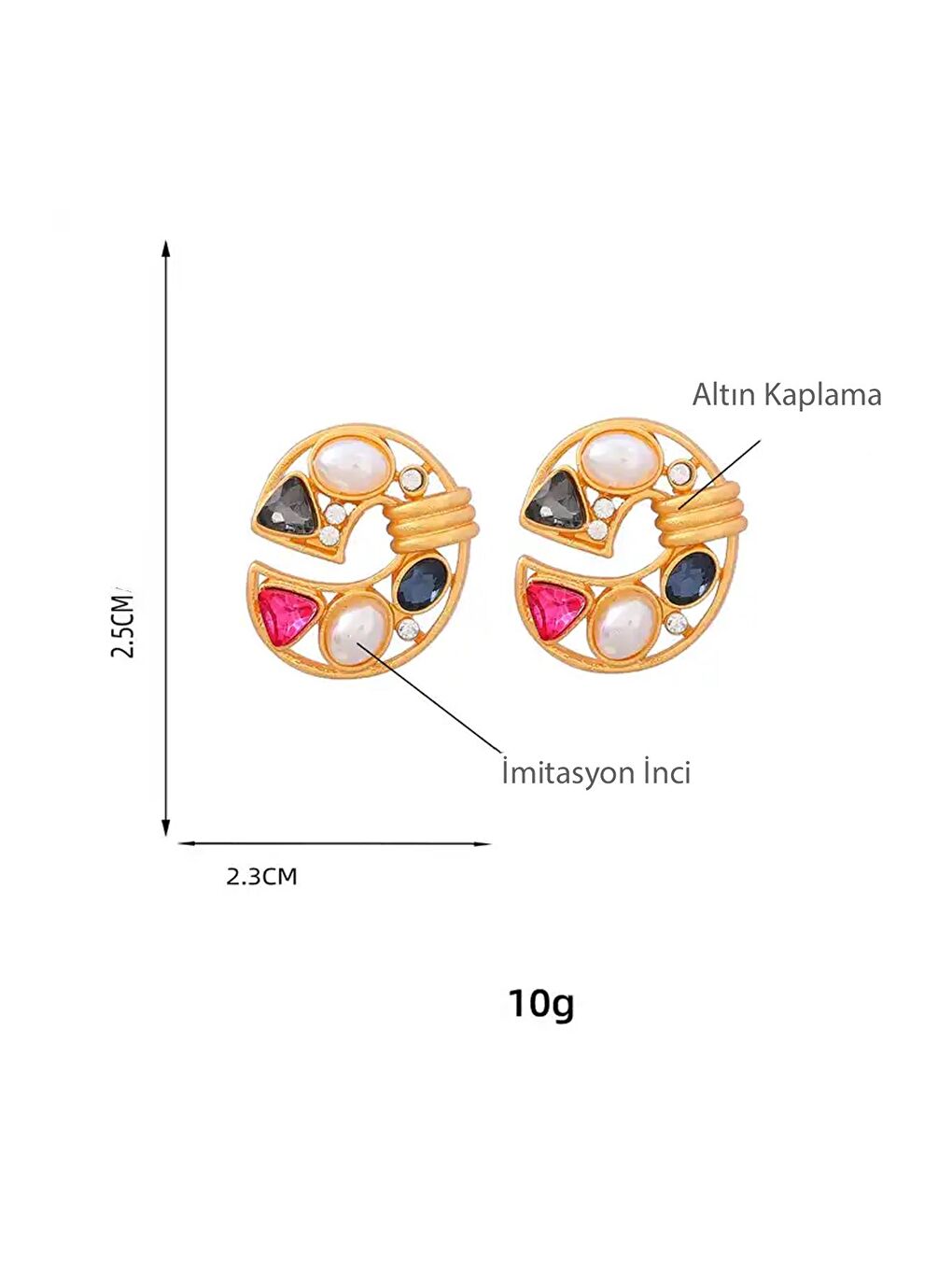 Karışık Altın Kaplama Barok Stil C Çivi Küpe-8