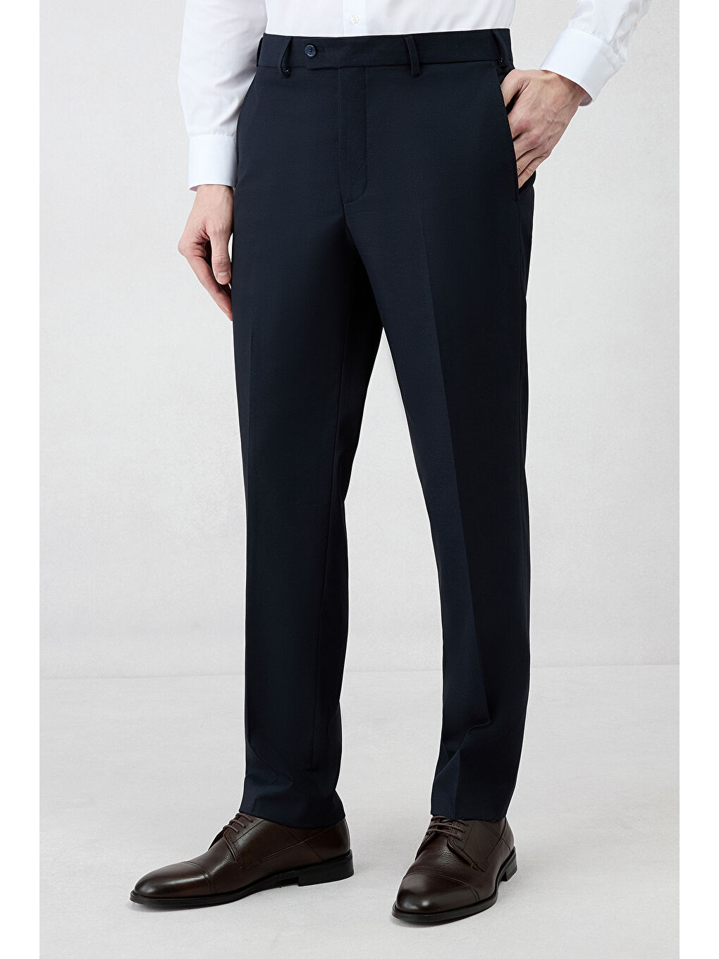 Lacivert 6 Drop Regular Fit Standart Kesim Mono Yaka Yünlü Klasik Takım Elbise-3