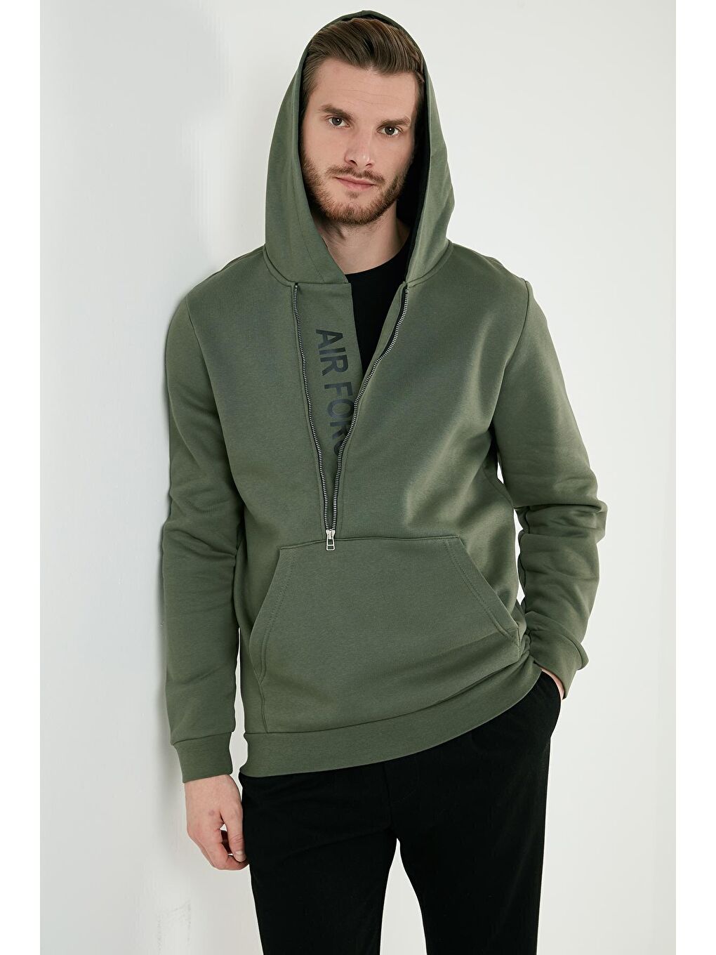 Buratti Haki Kanguru Cepli Fermuarlı Kapüşon Yaka Slim Fit Sweat 575707 - 1