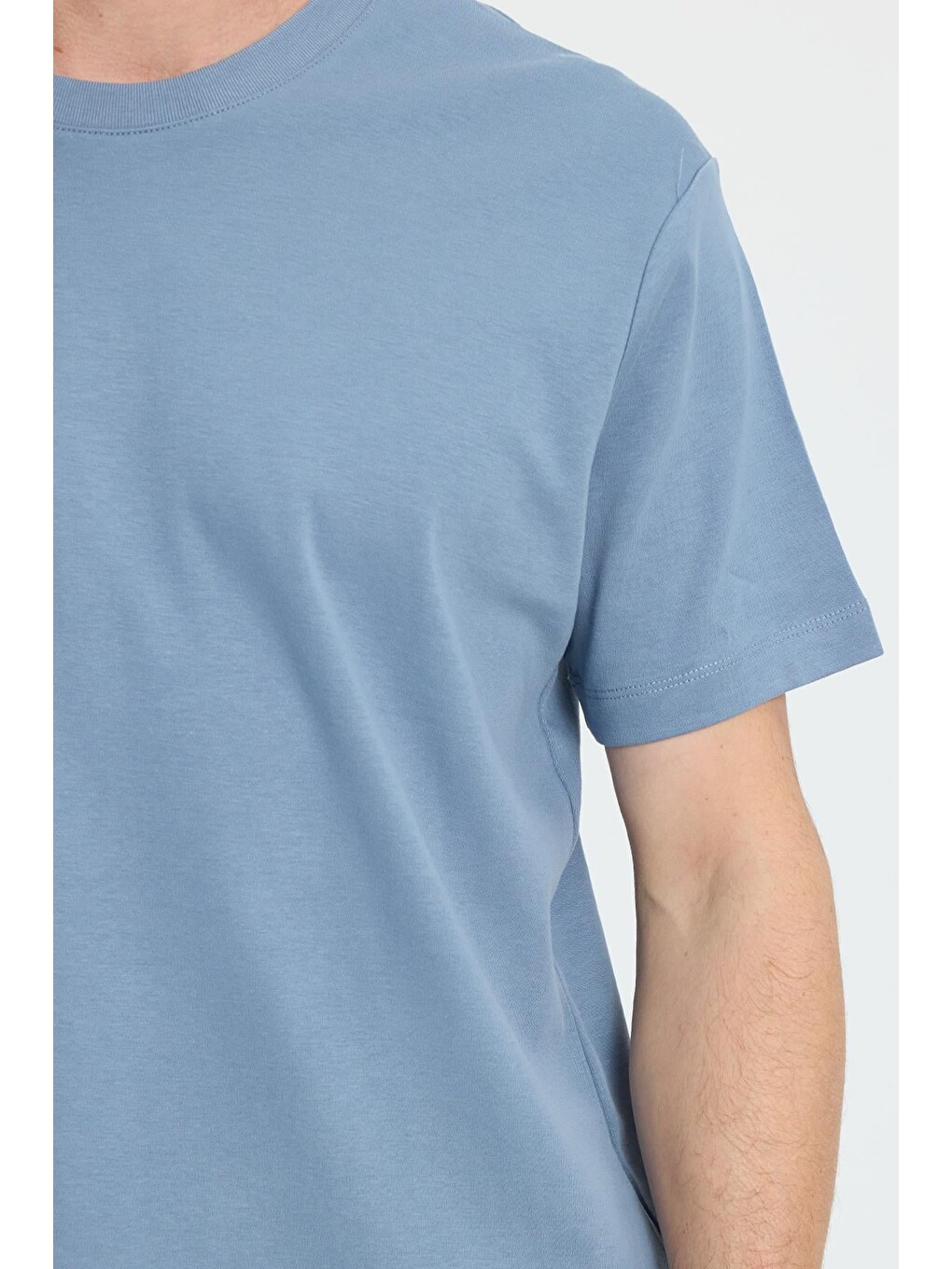 Unisex Relax Fit Rahat Kesim %100 Pamuk Yumuşak Dokulu Basic Bisiklet Yaka Mavi Tişört-4
