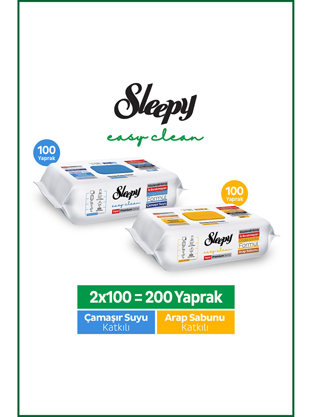 Easy Clean Premium Arap Sabunu+Çamaşır Suyu Yüzey Temizlik Havlusu Mendili 100+100 (200 Yaprak)