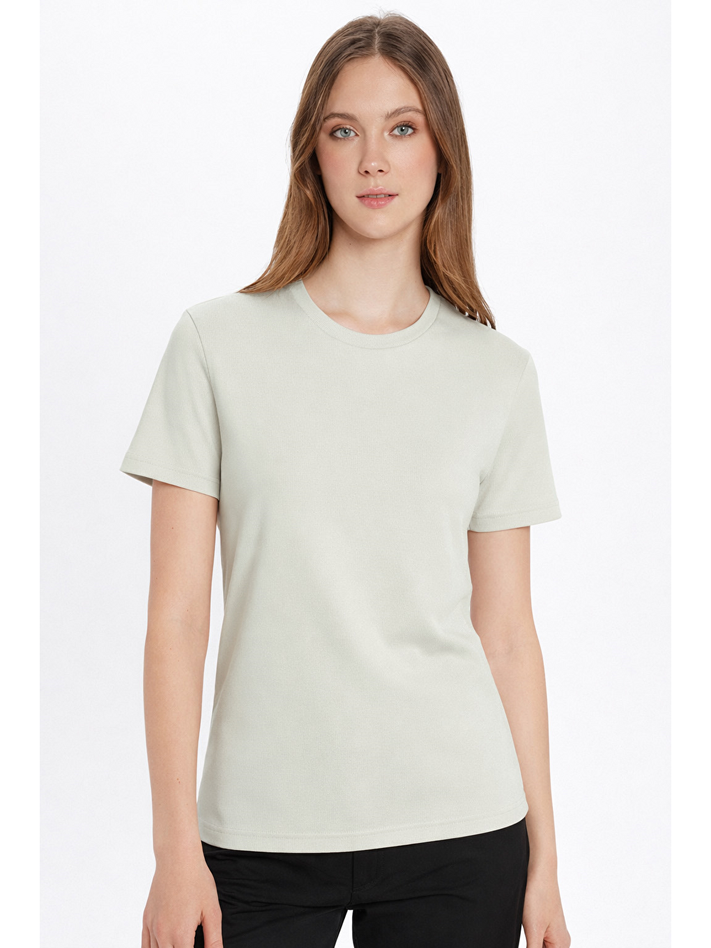 Bej Erkek Slim Fit Taş Bisiklet Yaka %100 Pamuk Dar Kesim Basic Tişört-6
