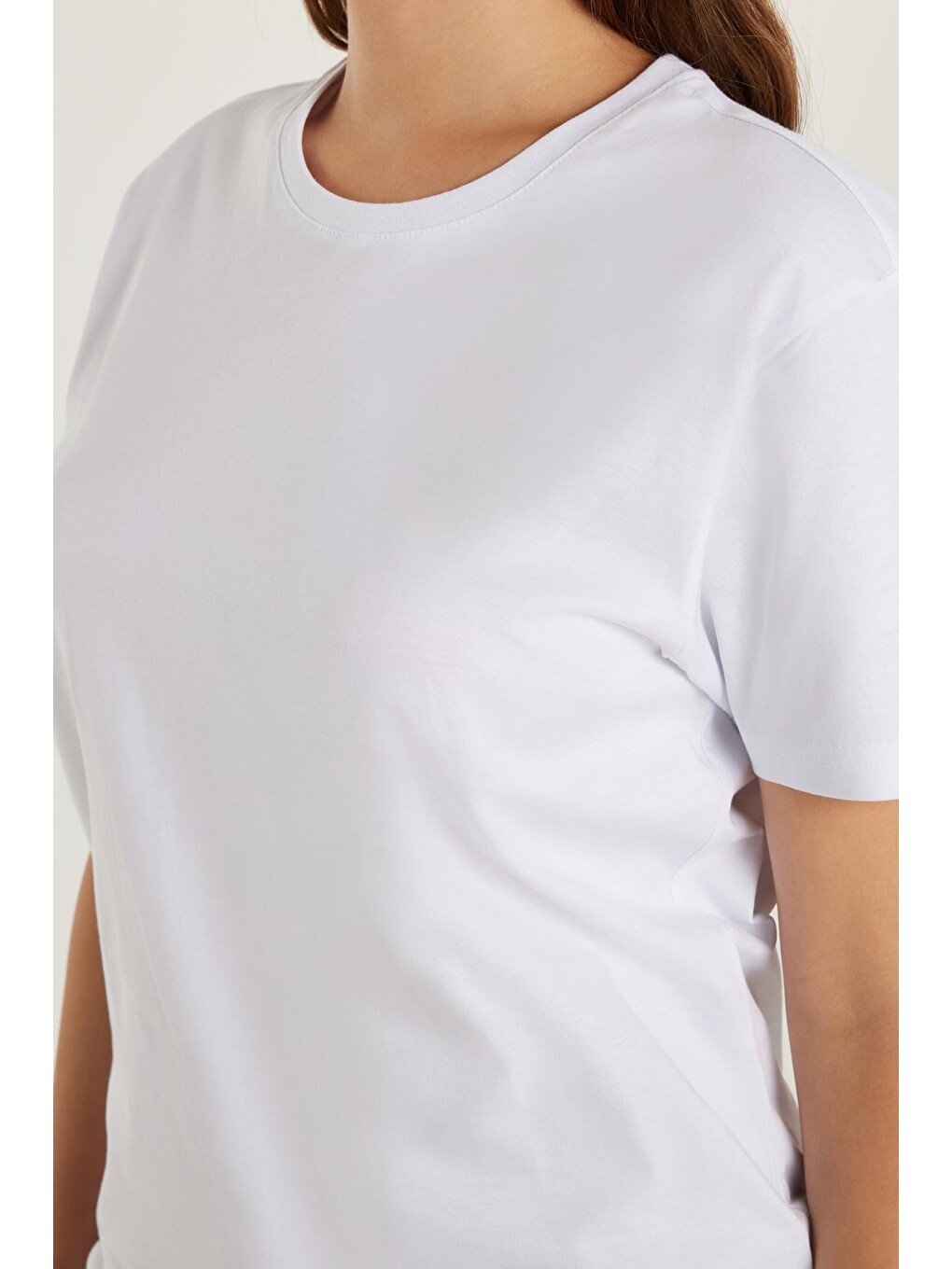 Unisex Slim Fit Dar Kesim %100 Pamuk Yumuşak Dokulu Beyaz Bisiklet Yaka Büyük Beden Tişört-8