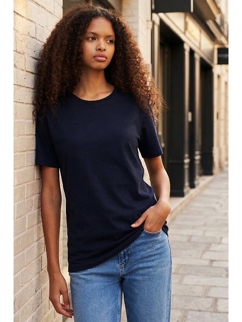 Erkek Slim Fit Lacivert Bisiklet Yaka %100 Pamuk Dar Kesim Basic Tişört-2