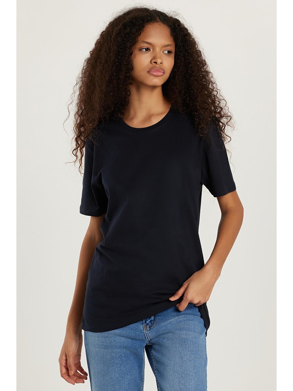 Erkek Slim Fit Lacivert Bisiklet Yaka %100 Pamuk Dar Kesim Basic Tişört-6