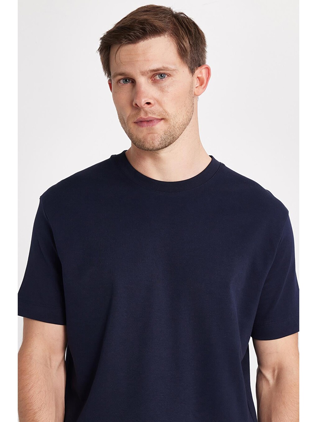 Unisex Relax Fit Rahat Kesim %100 Pamuk Yumuşak Dokulu Basic Bisiklet Yaka Lacivert Tişört-1