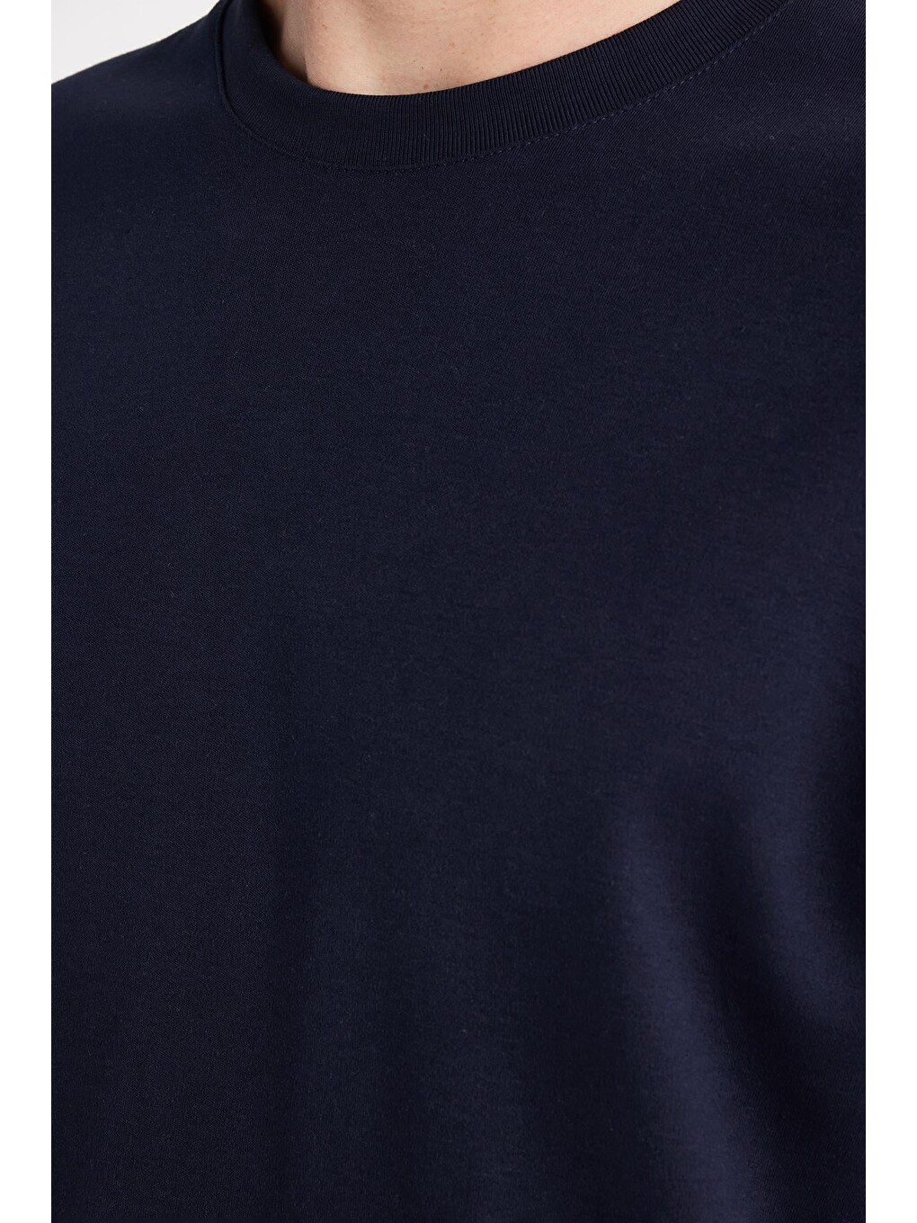 Unisex Relax Fit Rahat Kesim %100 Pamuk Yumuşak Dokulu Basic Bisiklet Yaka Lacivert Tişört-5
