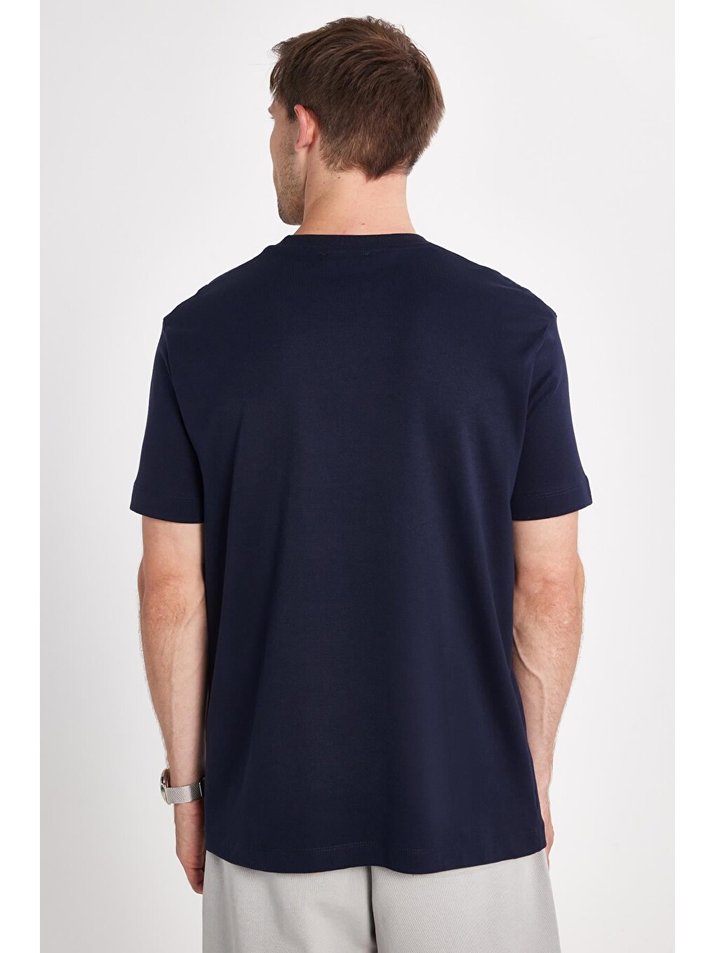 Unisex Relax Fit Rahat Kesim %100 Pamuk Yumuşak Dokulu Basic Bisiklet Yaka Lacivert Tişört-7