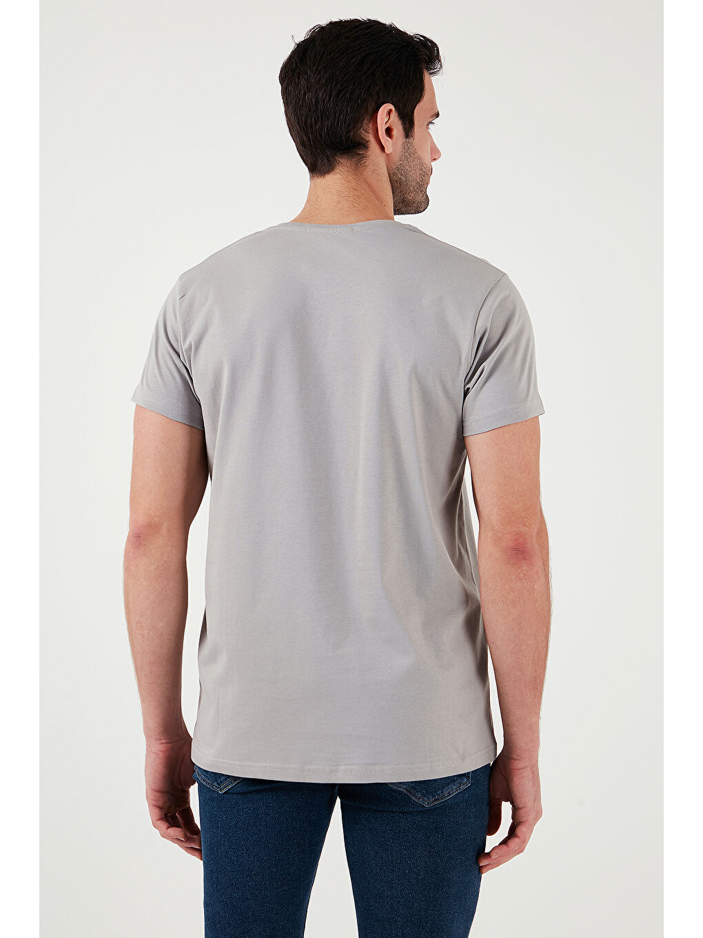 Gri Baskılı Bisiklet Yaka Pamuklu Slim Fit Erkek %100 Pamuk Tişört 541DPRTMNT24-6