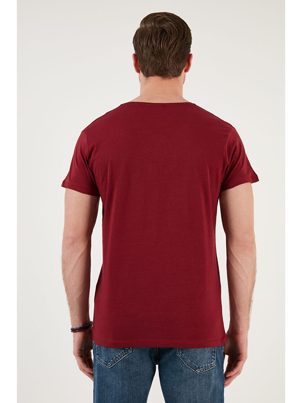 Bordo Baskılı Bisiklet Yaka Pamuklu Slim Fit Tişört 541DPRTMNT24-5