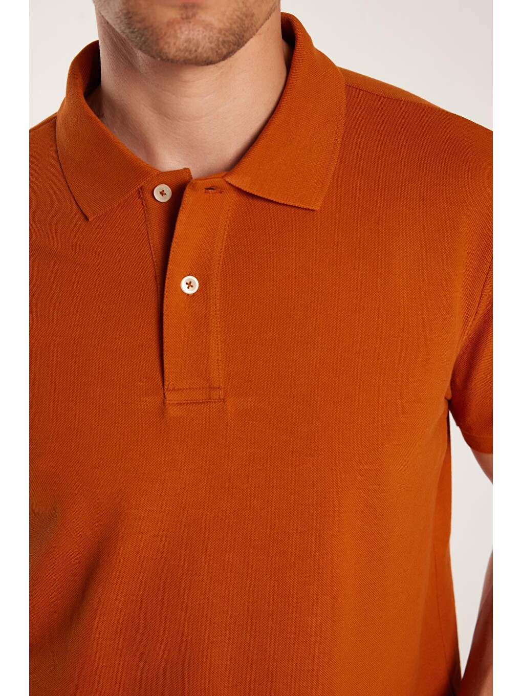 Kahverengi Erkek Slim Fit Dar Kesim %100 Pamuk Kiremit Polo Yaka Tişört-2