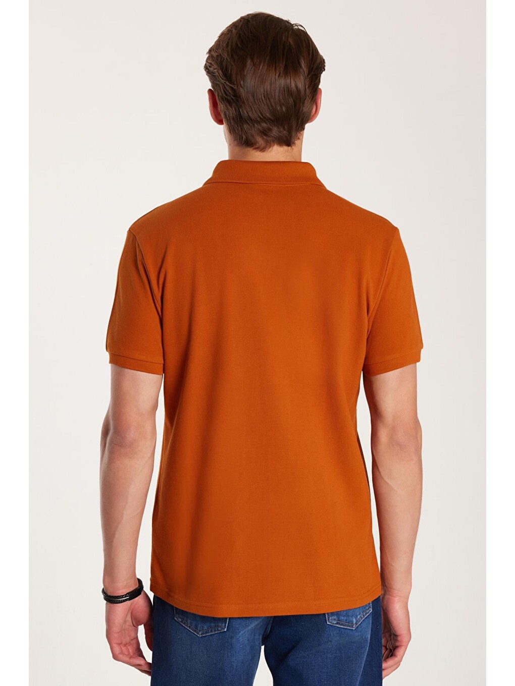 Kahverengi Erkek Slim Fit Dar Kesim %100 Pamuk Kiremit Polo Yaka Tişört-4
