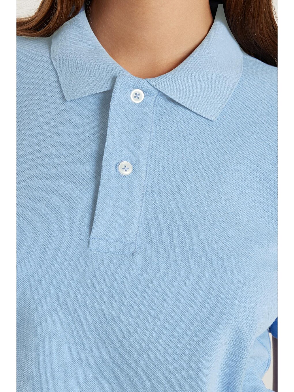 Erkek Slim Fit Dar Kesim Pamuklu Yumuşak Doku Nefes Alan Kumaş Kıvrılmaz Yaka Mavi Polo Yaka Tişört-3