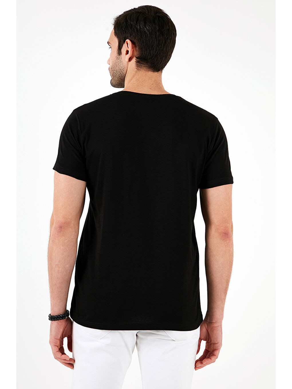 Siyah Bisiklet Yaka %100 Pamuk Slim Fit Erkek Tişört 541IFIT-6