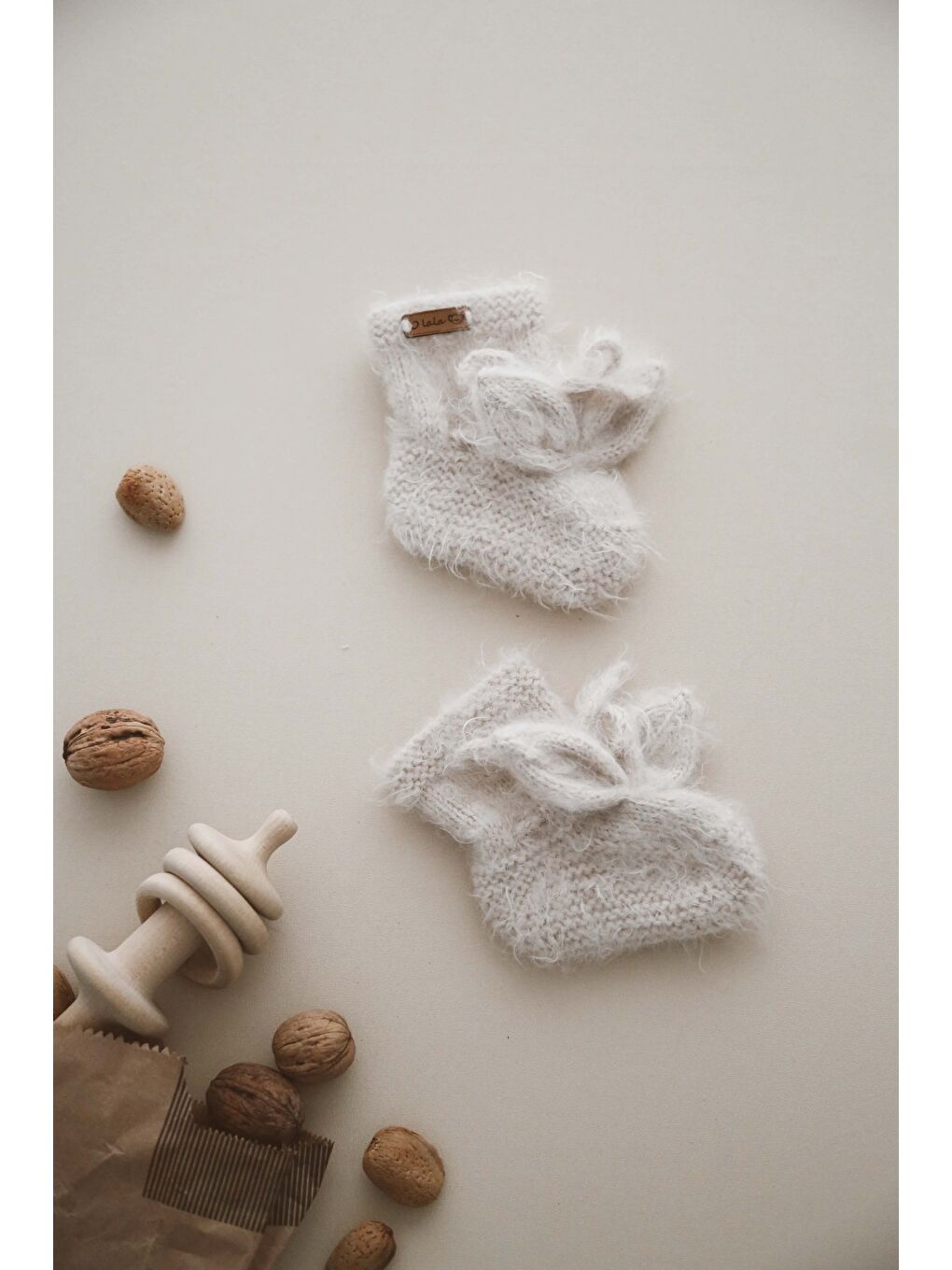 Bej Tavşan Kulaklı Örgü Patik Bebek 0-12 Ay-2