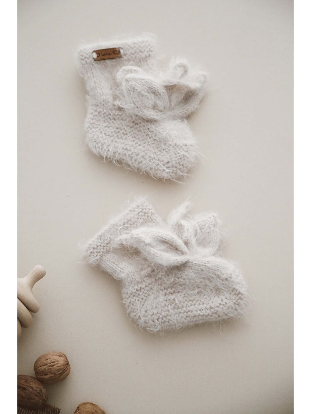 Bej Tavşan Kulaklı Örgü Patik Bebek 0-12 Ay-4