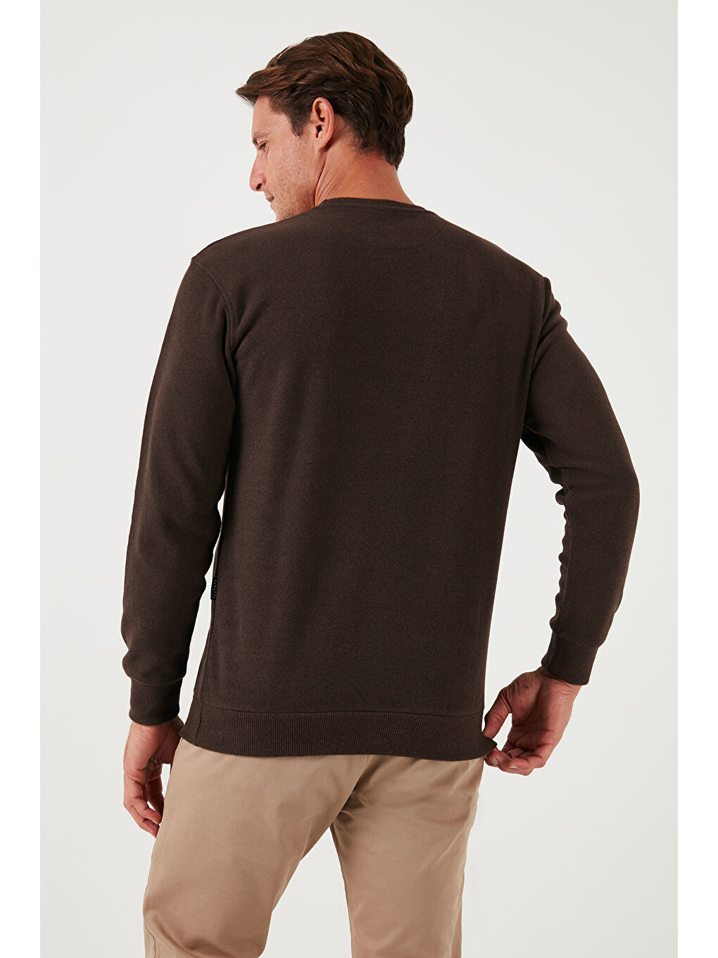 Kahverengi Slim Fit Bisiklet Yaka Pamuklu Erkek Büyük Beden Kazak 456201-5