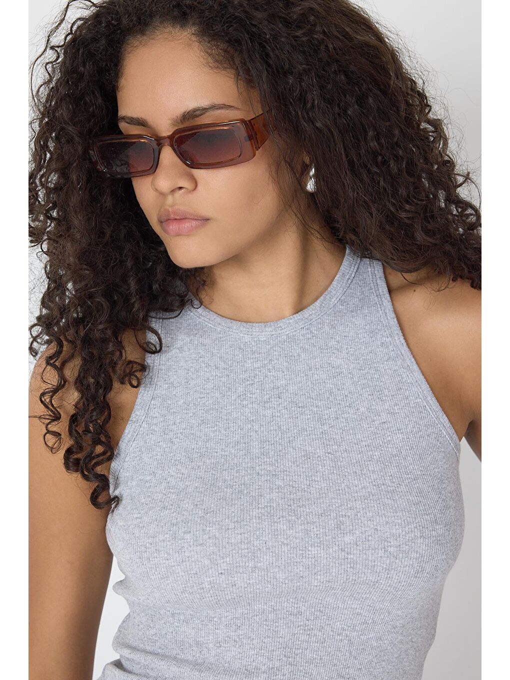 Fitilli Regular Fit Normal Kalıp Gri Bisiklet Yaka Sıfır Kol Pamuklu Kadın Atlet MTLCB112-5