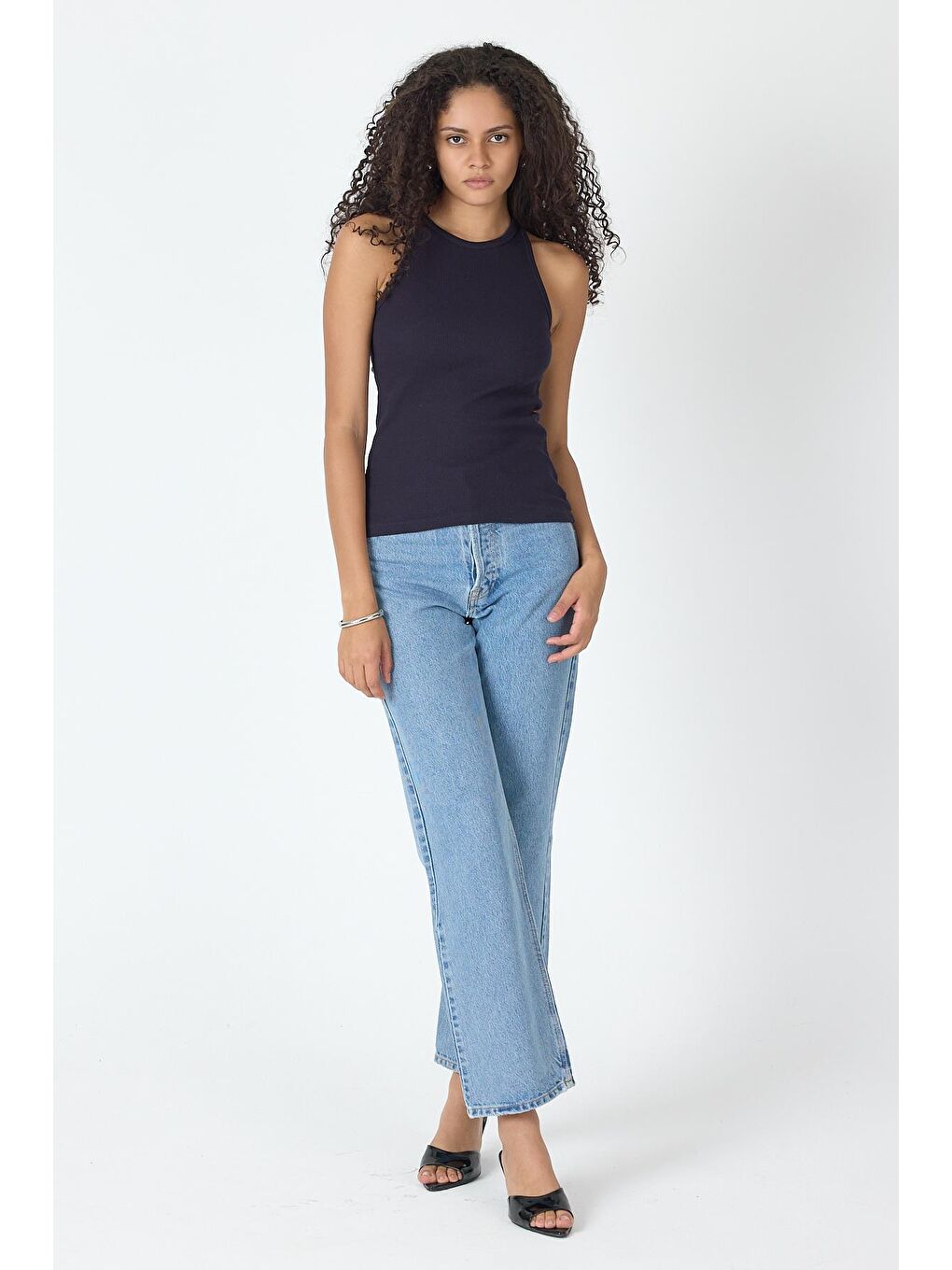 Fitilli Regular Fit Normal Kalıp Lacivert Bisiklet Yaka Sıfır Kol Pamuklu Kadın Atlet MTLCB112-5