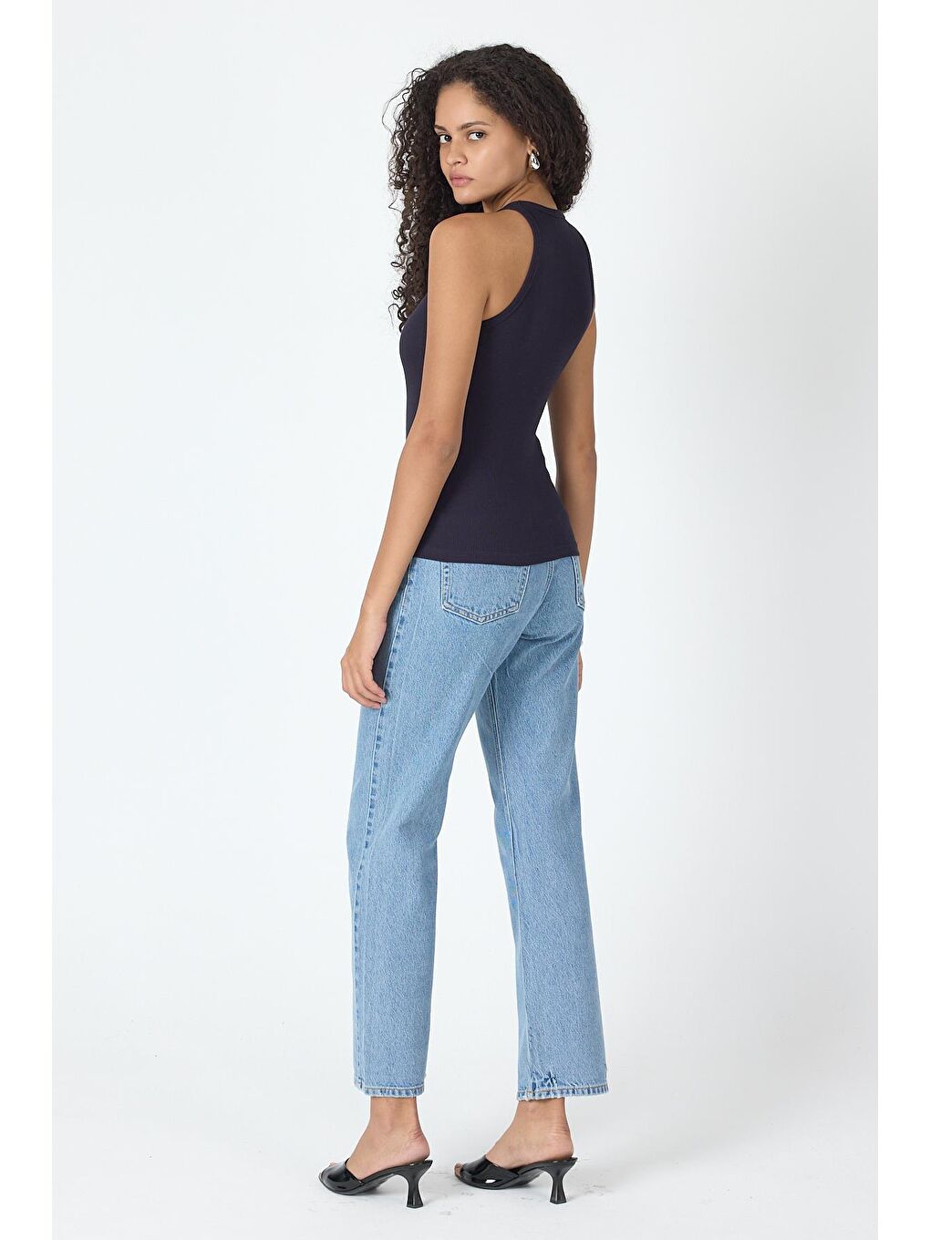 Fitilli Regular Fit Normal Kalıp Lacivert Bisiklet Yaka Sıfır Kol Pamuklu Kadın Atlet MTLCB112-6