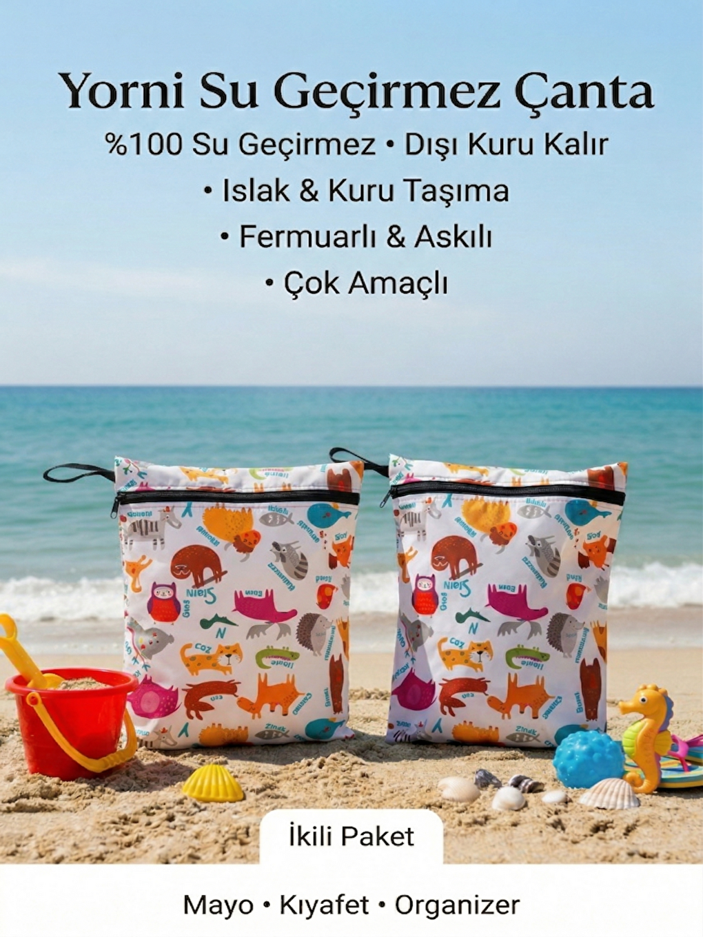 Karışık 2 ADET 30x37cm, Zoo, Su Geçirmez, Fermuarlı Islak Mayo, Kirli Bez Taşıma Çantası, Çok Amaçlı Torba