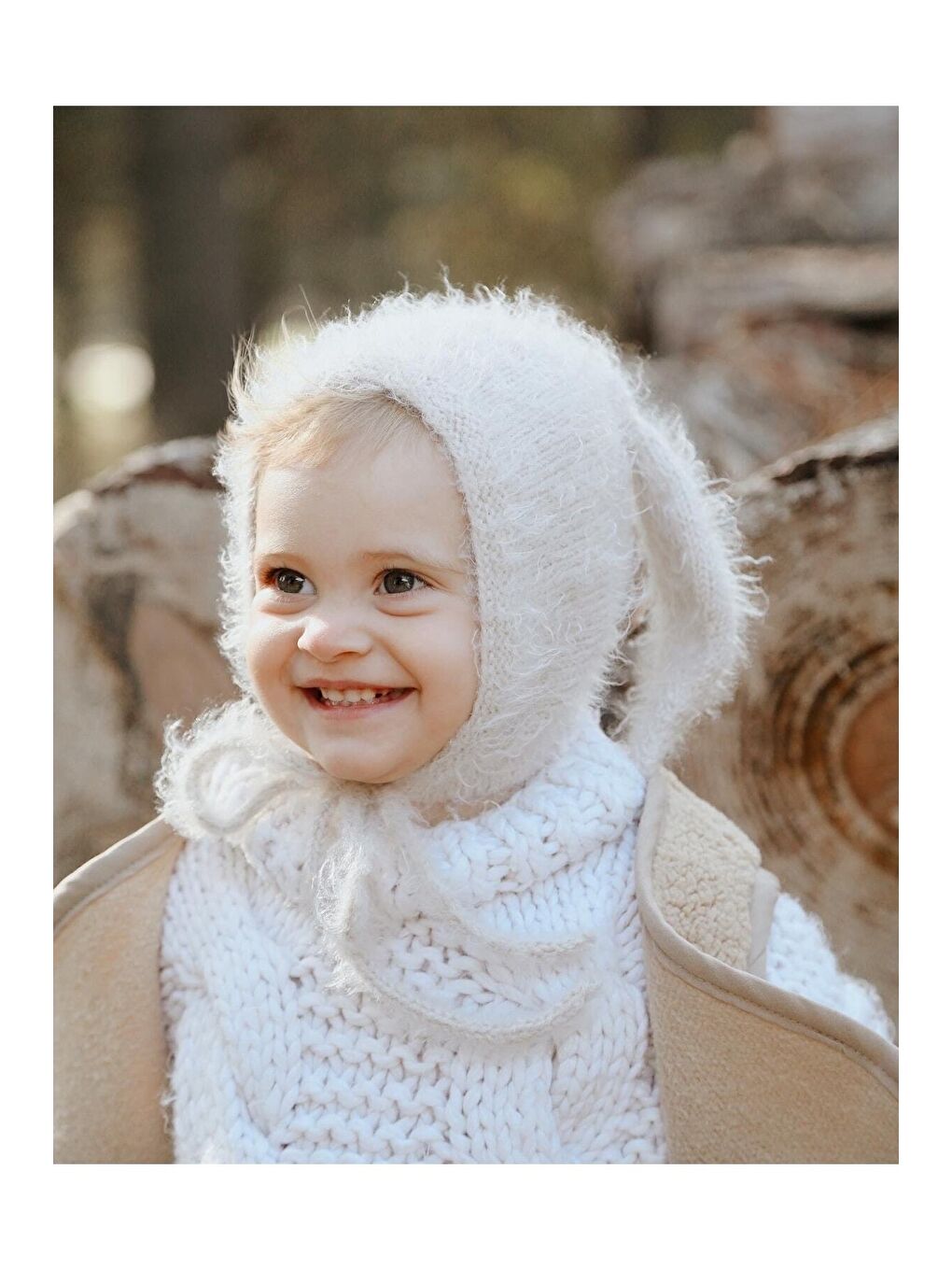 Bej Tavşan Kulaklı Bebek Beresi Model 9-3