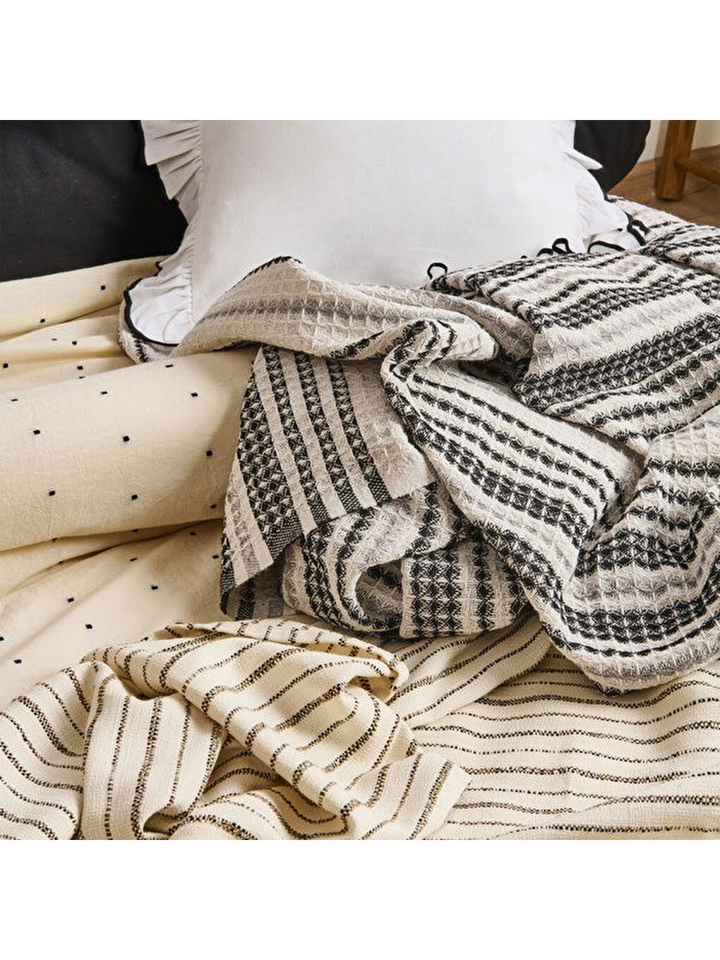 Lila Soft Brisa Tek Kişilik Pike - Ekru / Siyah- 180x240 cm-4