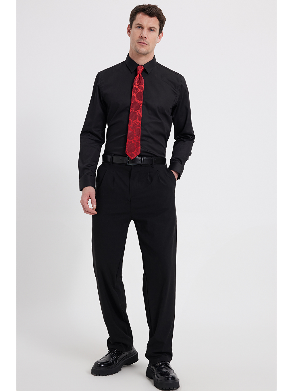 Erkek Slim Fit Non-Iron Pamuklu Ütü Gerektirmez Siyah Gömlek-3