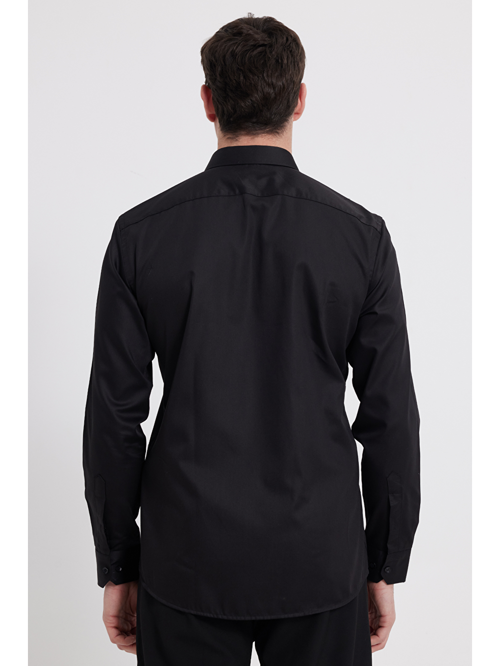 Erkek Slim Fit Non-Iron Pamuklu Ütü Gerektirmez Siyah Gömlek-4