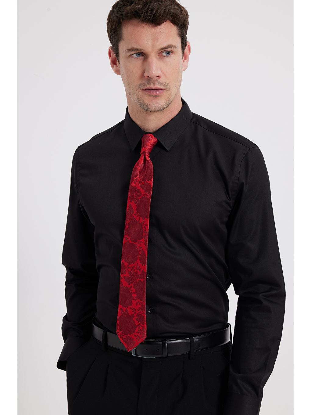 Erkek Slim Fit Non-Iron Pamuklu Ütü Gerektirmez Siyah Gömlek-5