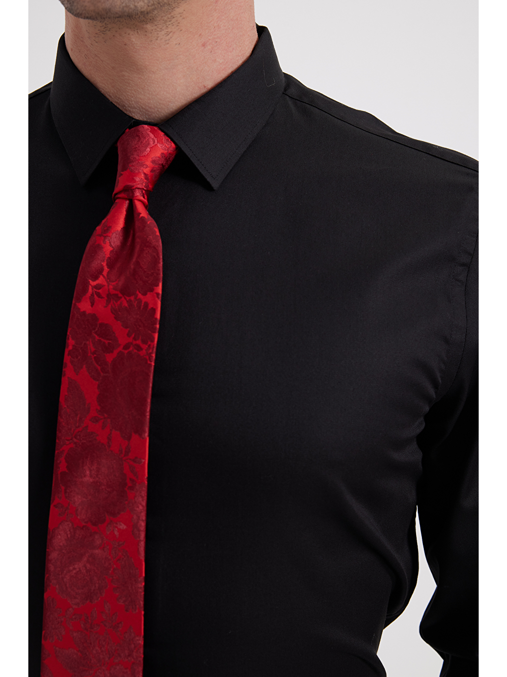 Erkek Slim Fit Non-Iron Pamuklu Ütü Gerektirmez Siyah Gömlek-6