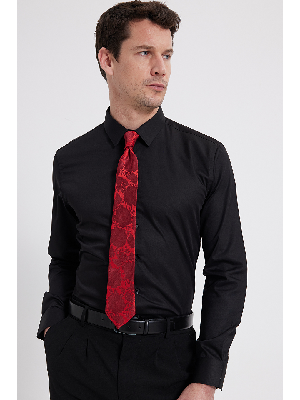 Erkek Slim Fit Non-Iron Pamuklu Ütü Gerektirmez Siyah Gömlek-7