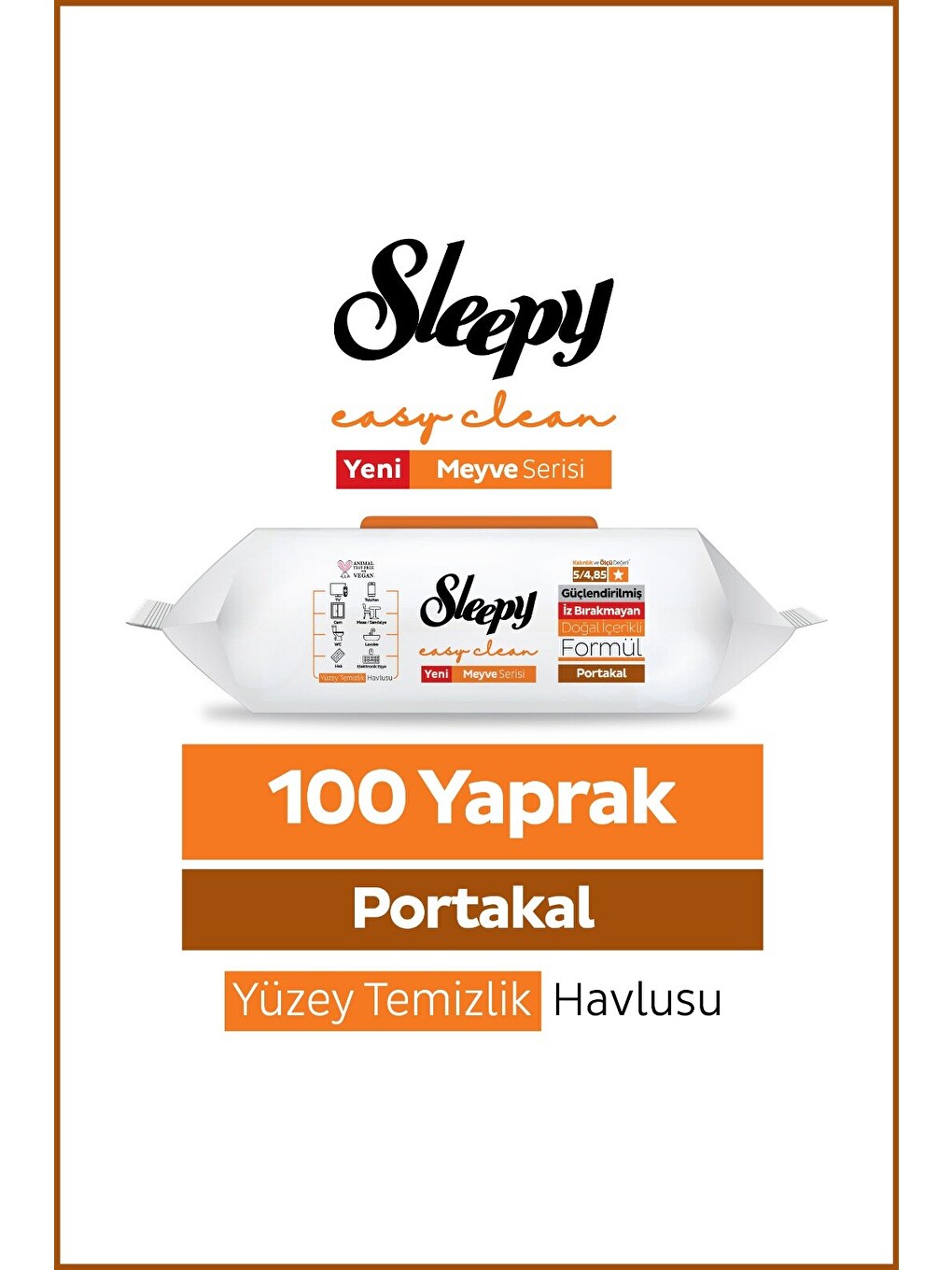 Meyve Serisi Yüzey Temizlik Havlusu Mendili Portakal 100 Yaprak