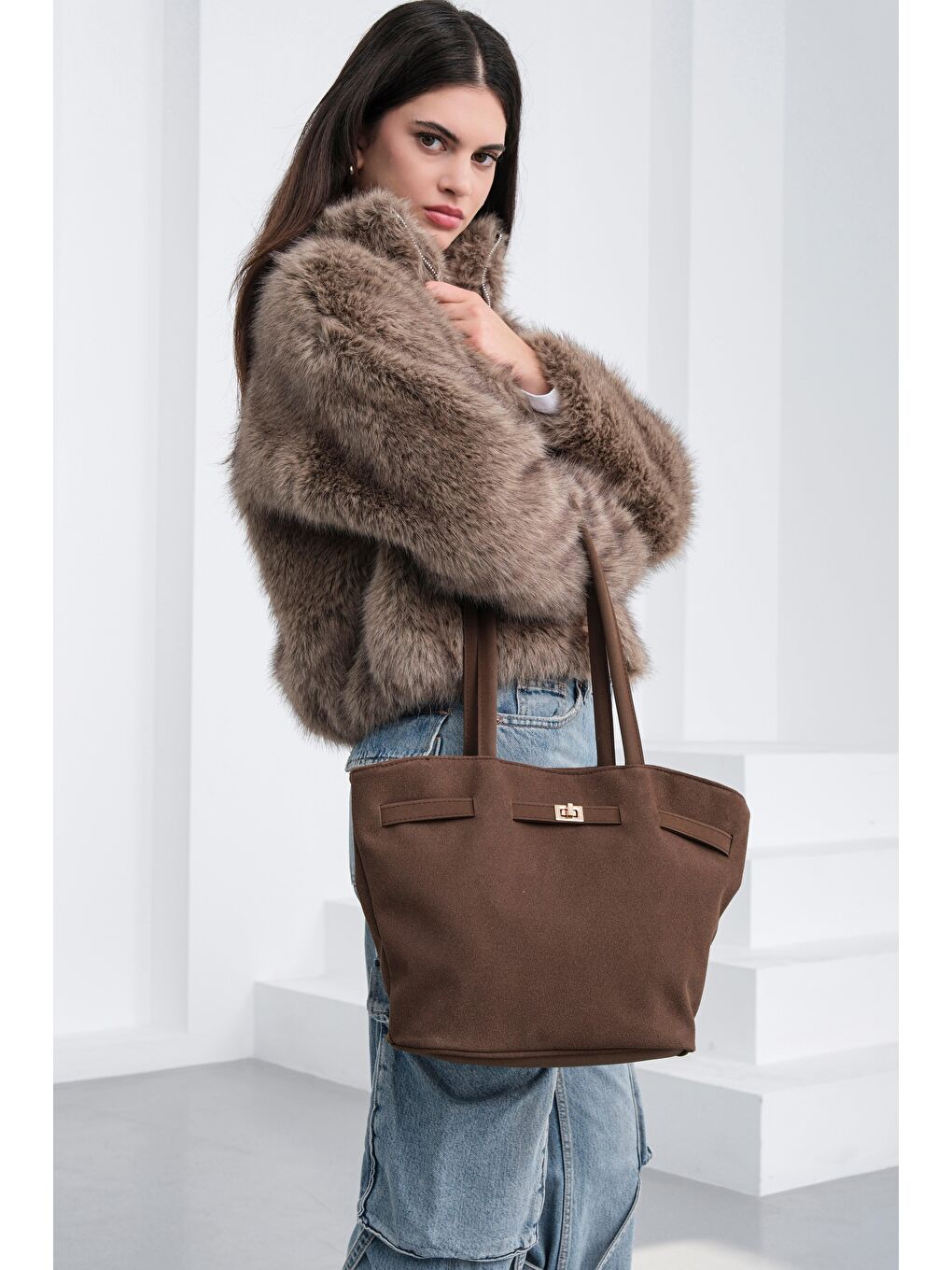 Kahverengi Versay Süet Omuz Çantası Acı Kahve-3