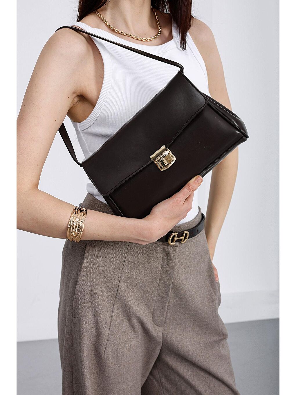 Kahverengi Lauren City Baget Çanta Kahve-2