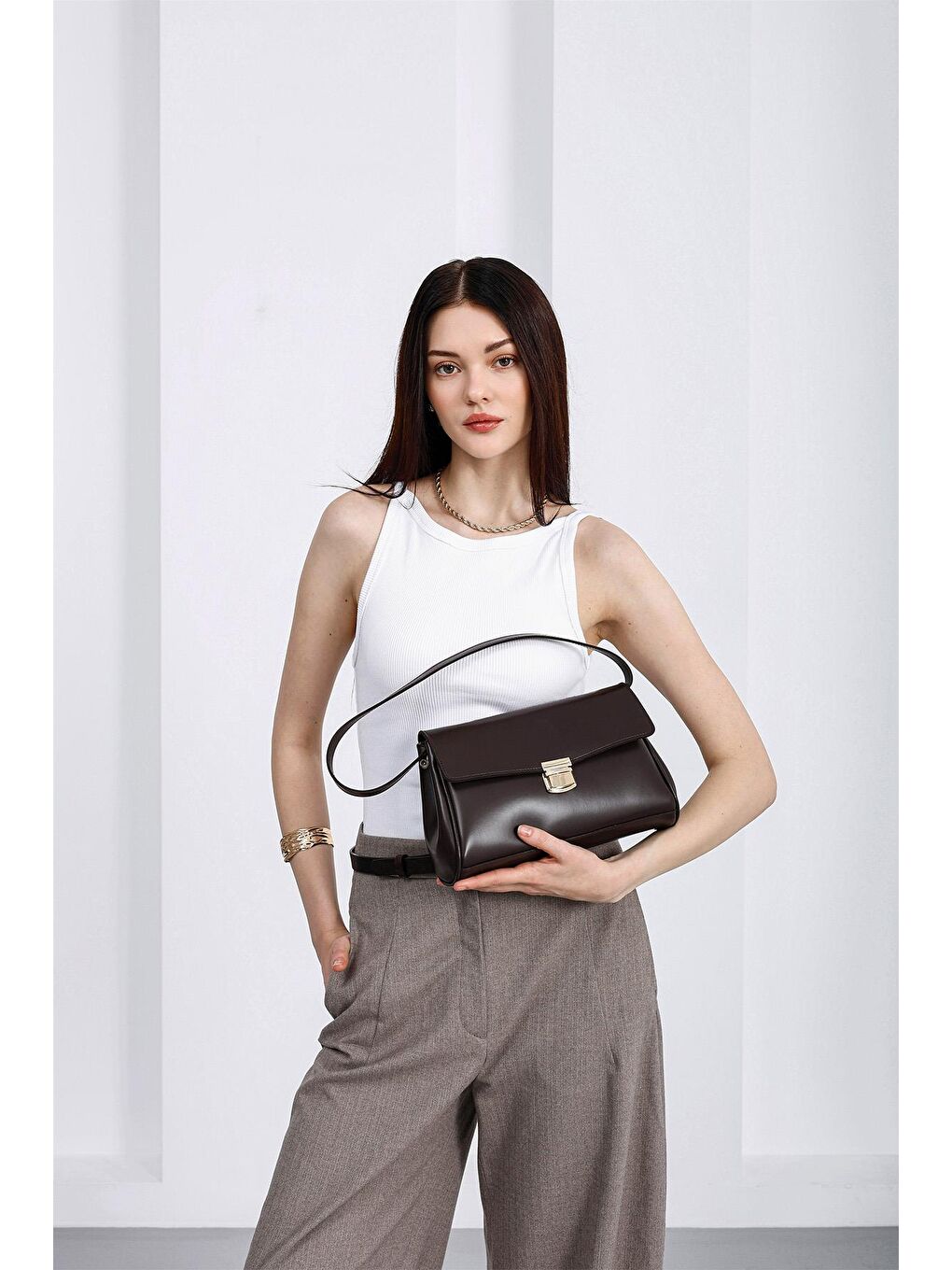 Kahverengi Lauren City Baget Çanta Kahve-4