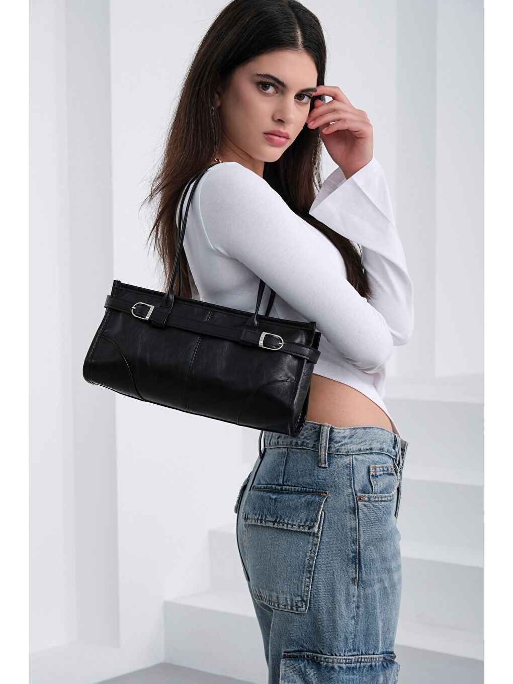 Enyola Vintage Baget Çanta Siyah