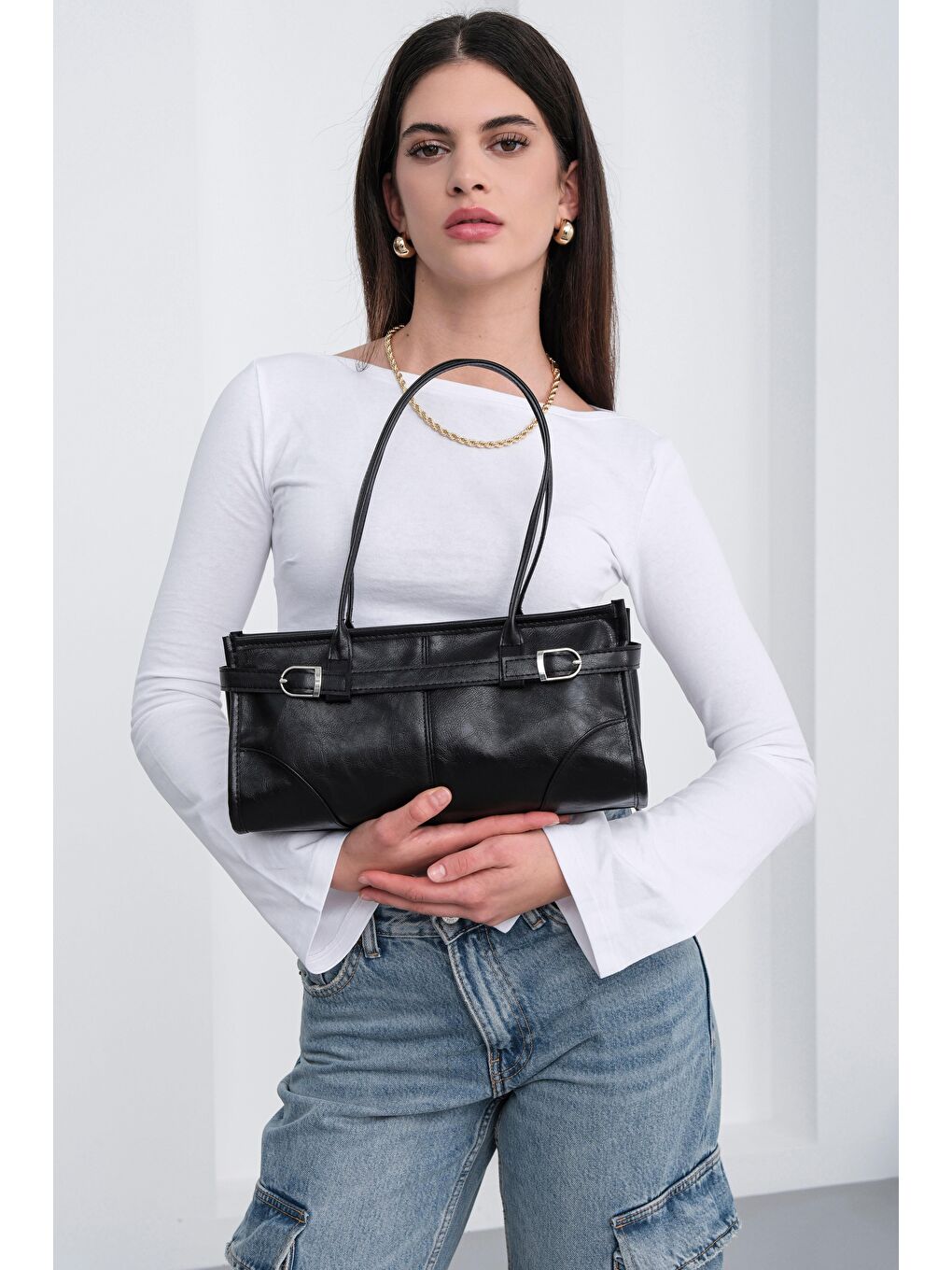 Enyola Vintage Baget Çanta Siyah-2