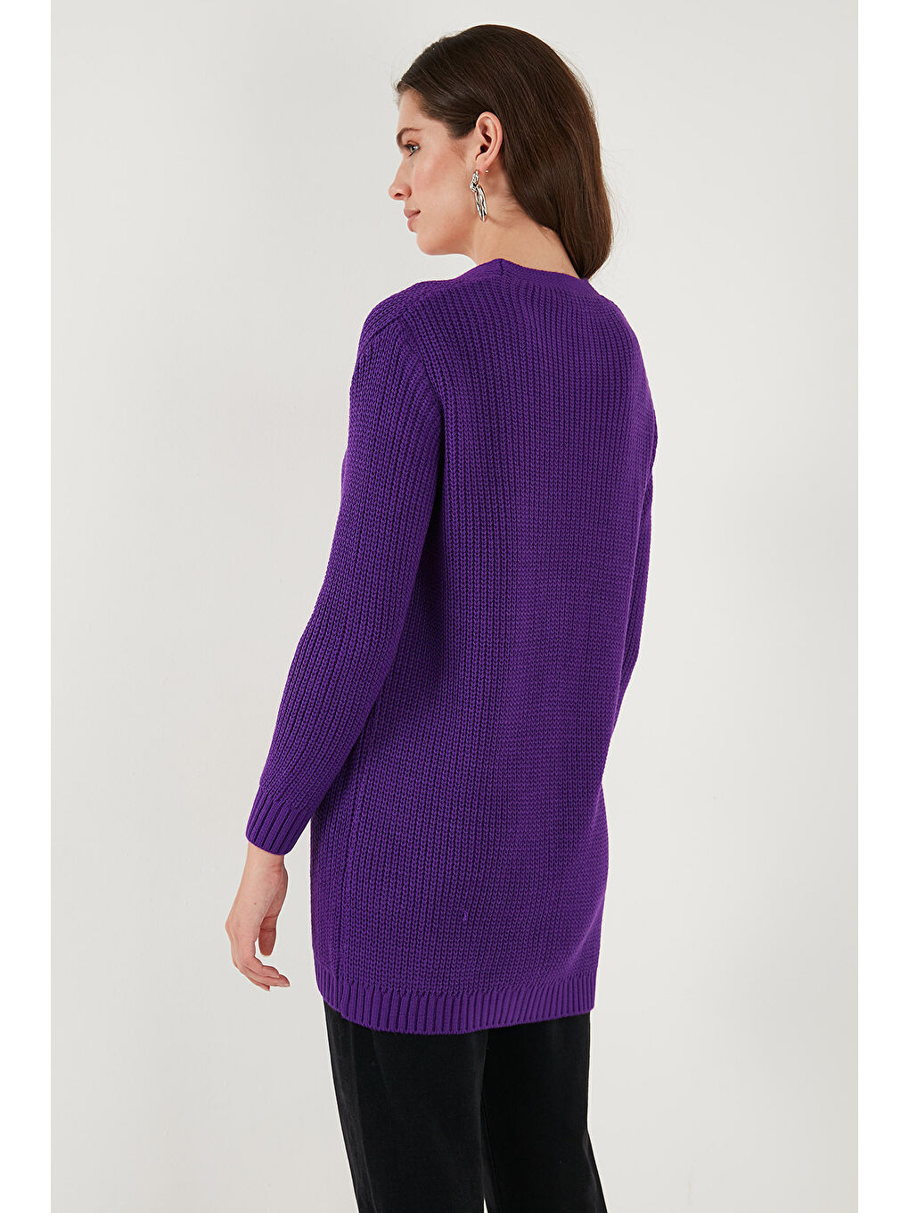 Mor % 100 Akrilik Triko Örme Uzun Hırka 4615044-5