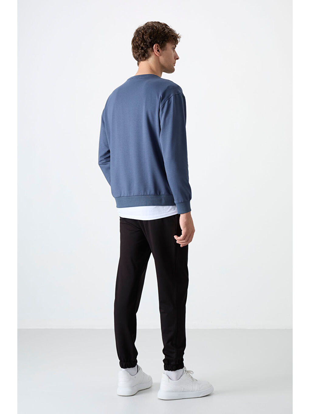 Petrol - Siyah Casual O Yaka Lastik Paça Erkek Oversize Eşofman Takımı - 85120-4